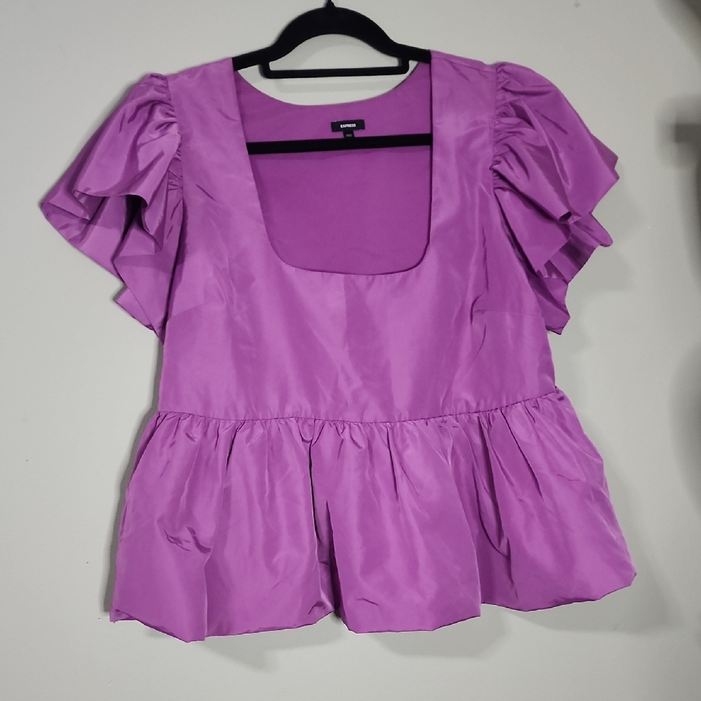 Express Lavender Ruffle Sleeve Top